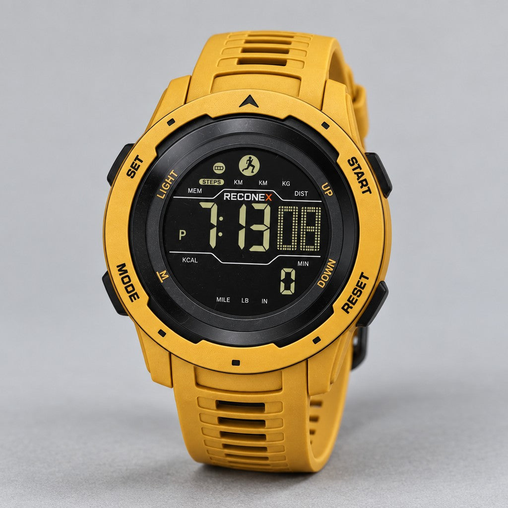 Relógio tático masculino Reconex Hawk Desert amarelo mostarda com mostrador preto