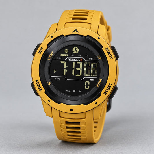 Relógio tático masculino Reconex Hawk Desert amarelo mostarda com mostrador preto